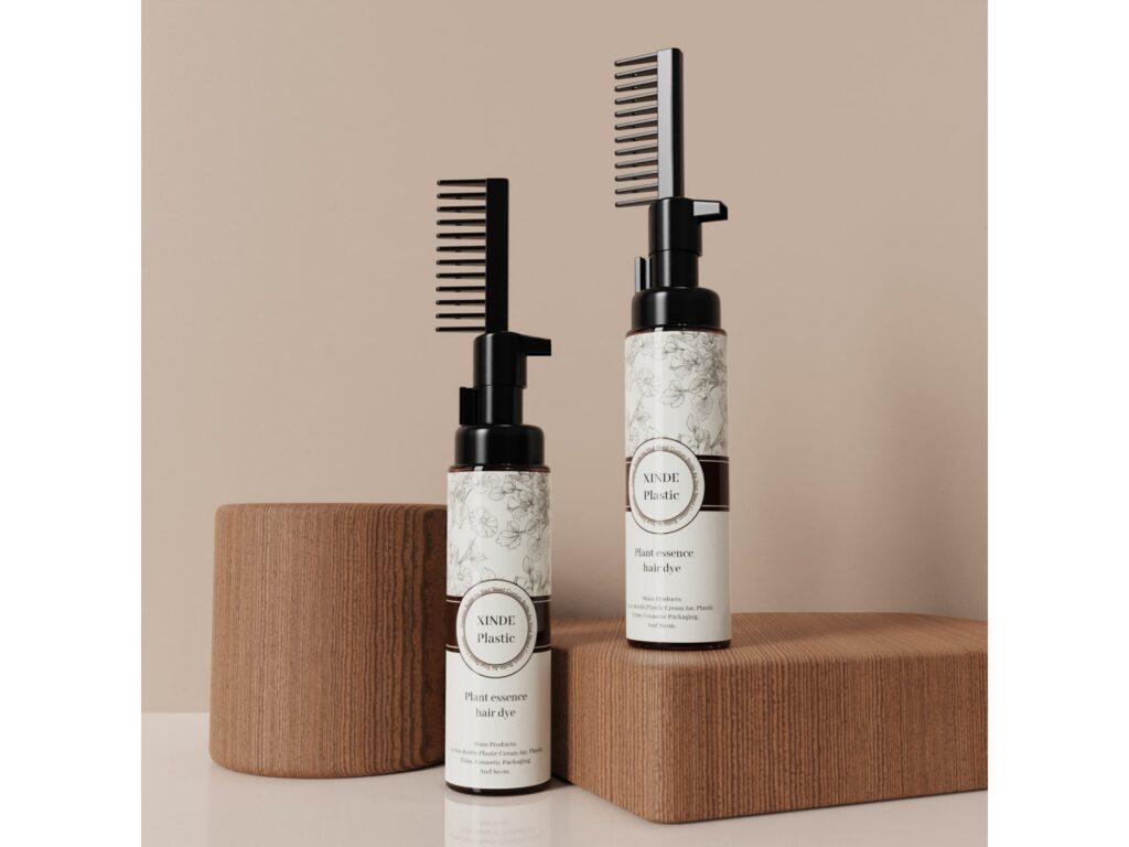 XD-509 amber transparent bottles with hair comb pump, multi-size empty packaging for essence hair dye and hair care products