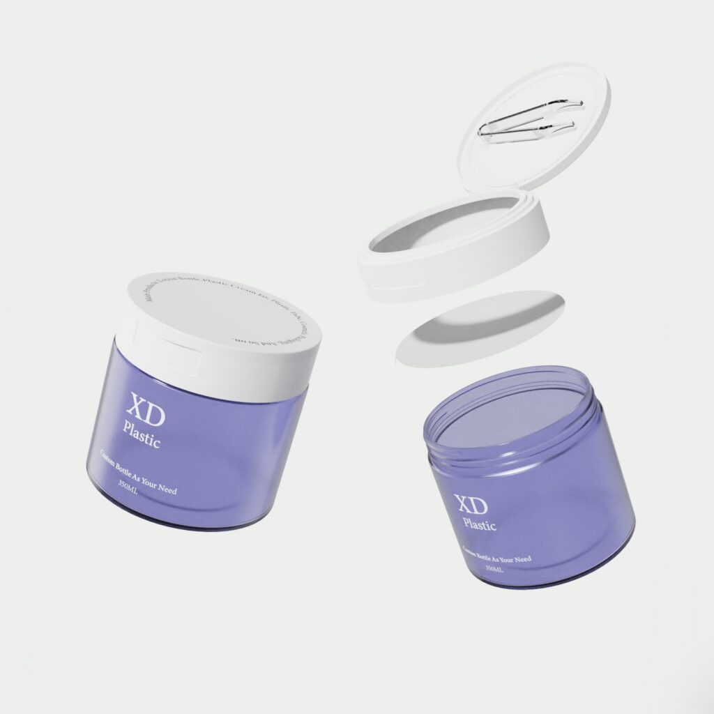 XD-203 translucent purple 350ml plastic skincare jar, flip-top cap with tweezers for facial cotton pads and mask storage