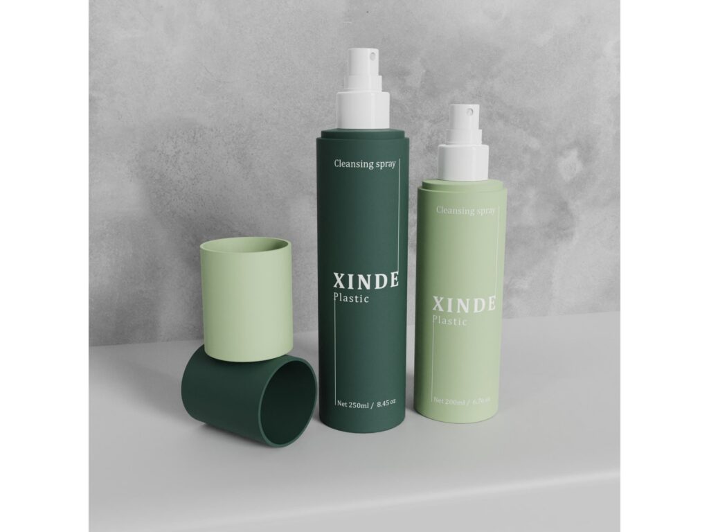 XD-110 multi-color spray bottles with matching outer covers, 200ml and 250ml sizes for cleansing and skincare mist packaging