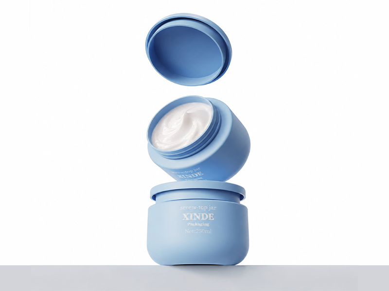 Matte light blue plastic screw cap cosmetic cream jar, empty reusable skincare container for face mask