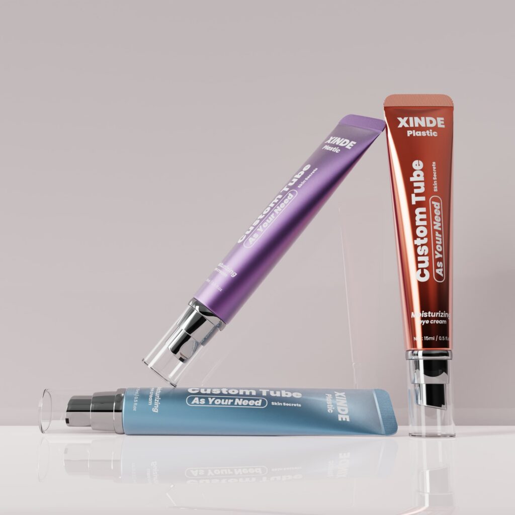 XDW-524 multi-color custom plastic eye cream squeeze tubes with silver pump caps, portable skincare cosmetic packaging tubes