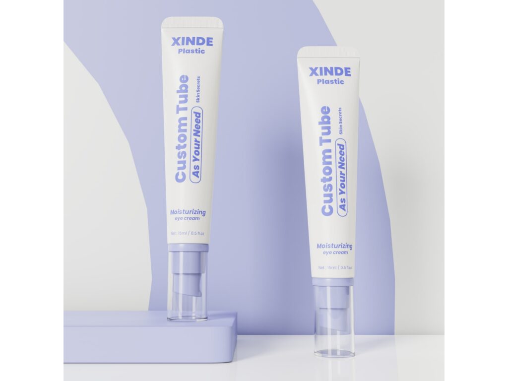 XDW-524 pale purple custom plastic eye cream tubes with clear pump covers, portable empty cosmetic packaging for skincare