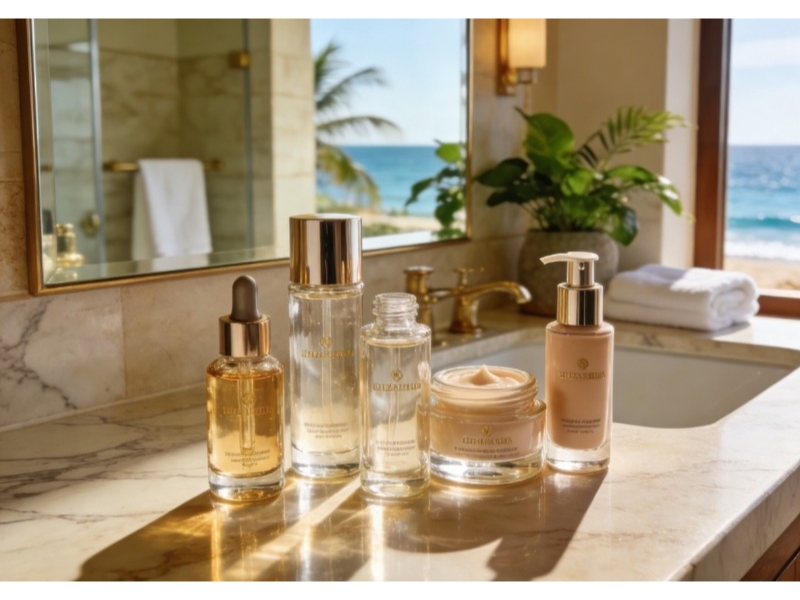 Hoses and toiletries in hotel scenarios