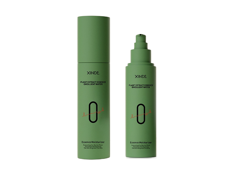 XINDE green serum spray with sleek, minimalist packaging.
