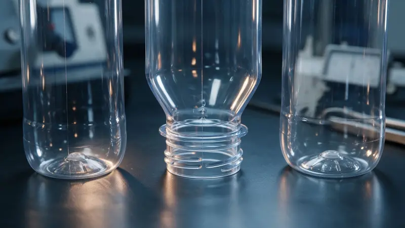 PET preform base showing inner and outer gate positions for cosmetic plastic bottle design