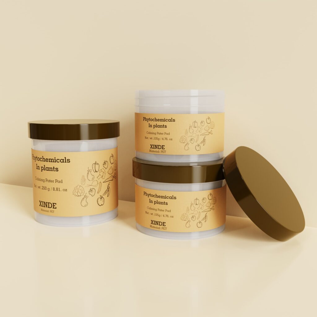 XD-514 labeling white 250g skincare jars with dark brown caps, empty round containers for facial pads and cream products