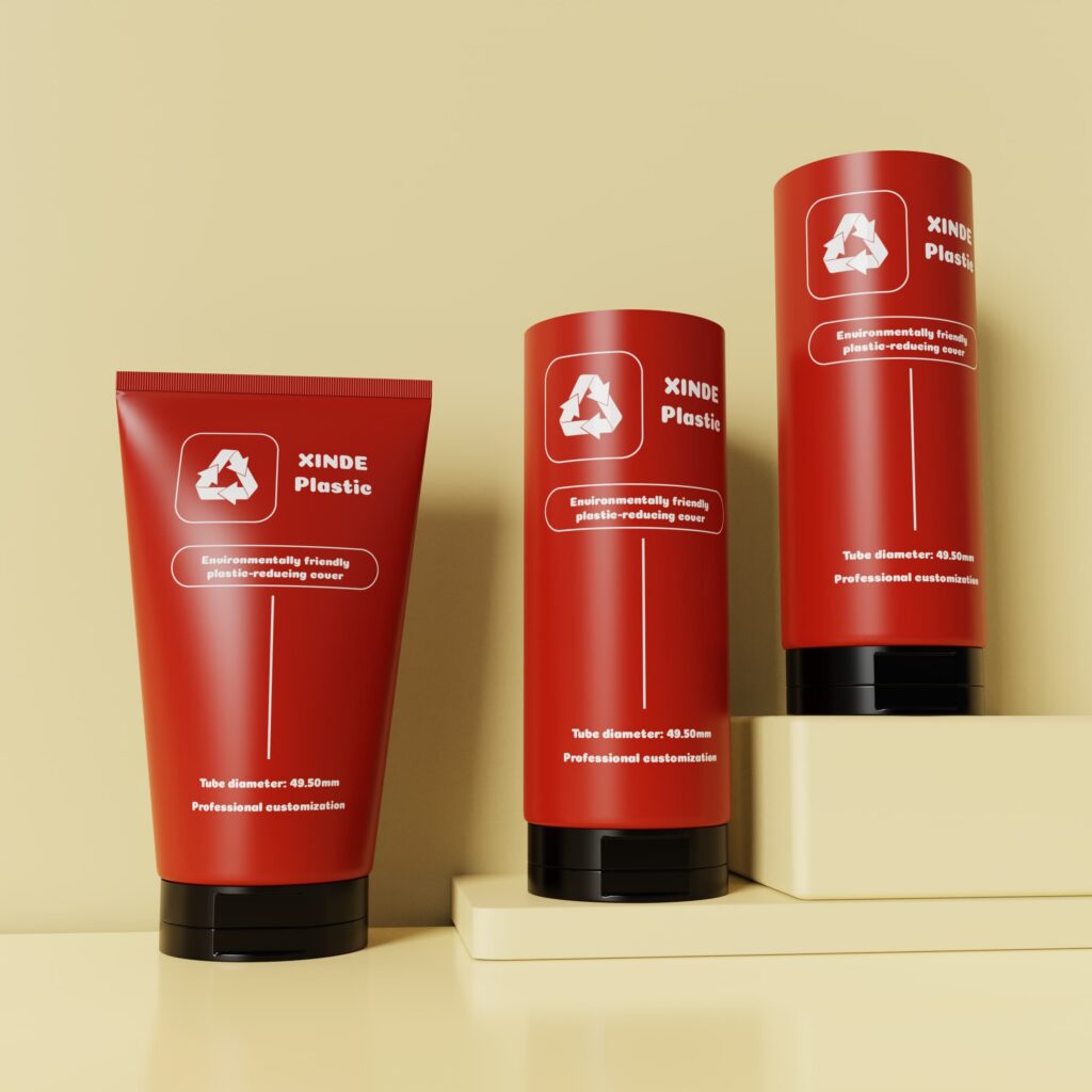 XDW-535 red recyclable plastic squeeze tube packaging, eco-friendly skincare cosmetic tubes with flip cap for lotion cream