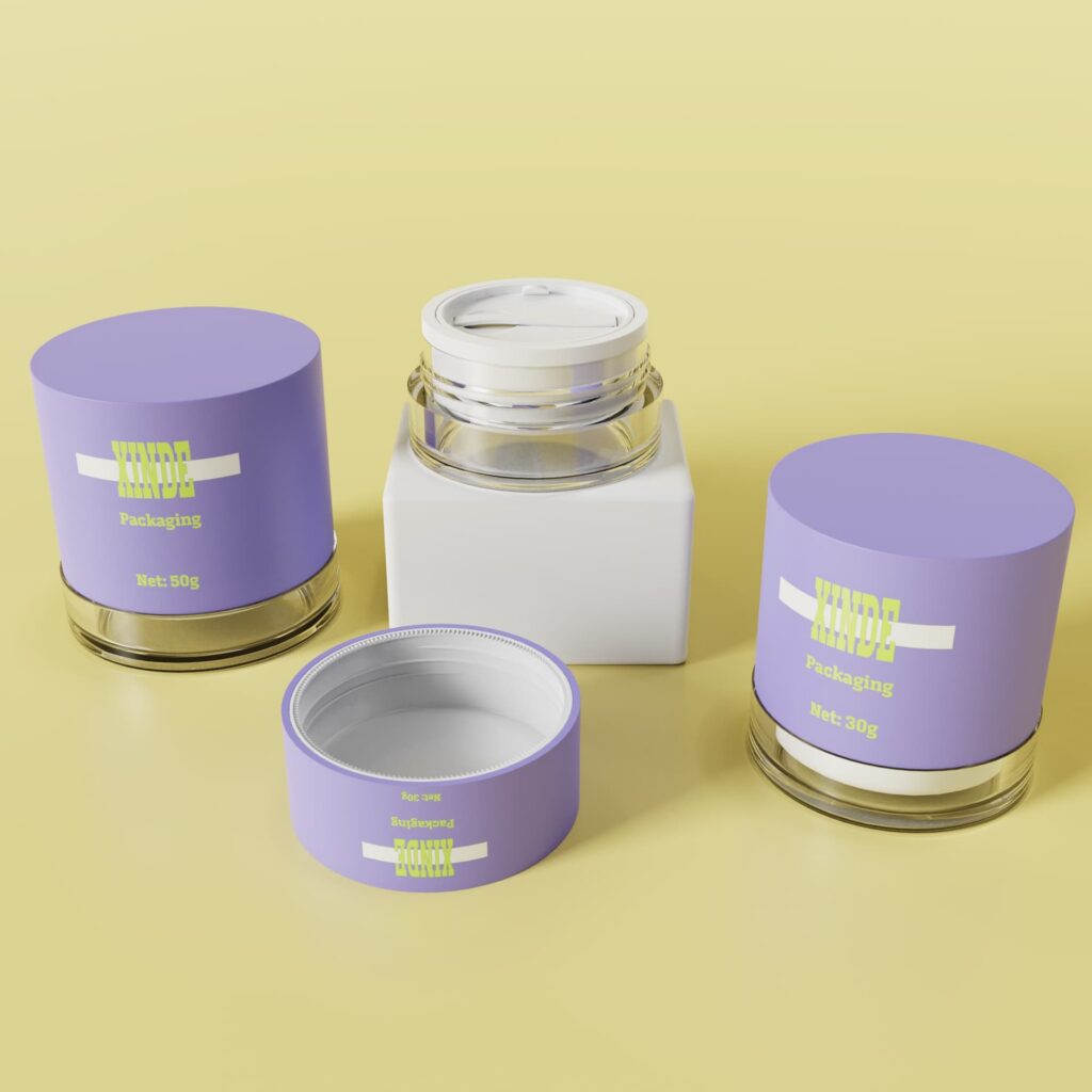 XDW-555 round skincare jars with matte outer cover and clear base, 30g & 50g sizes for eye cream and small sample cosmetics